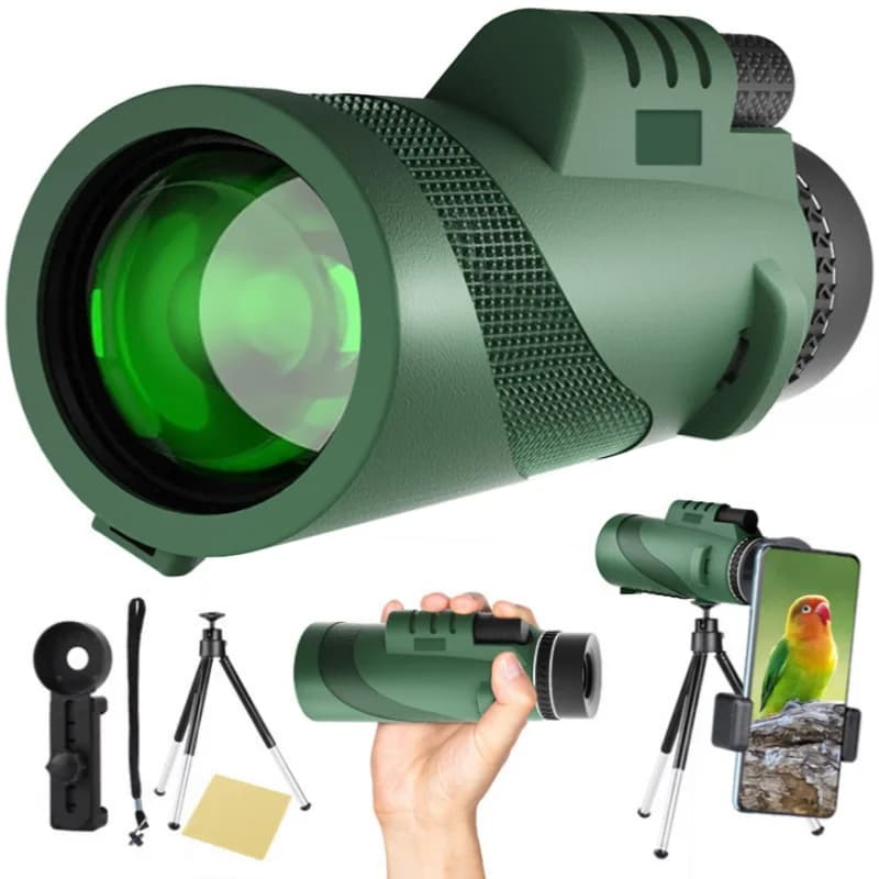 Telescopio Monoculare Portatile Potente 40x60 HD con Zoom a Lungo Raggio, Treppiede e Clip per Telefono per Caccia, Campeggio e Turismo all'Aperto