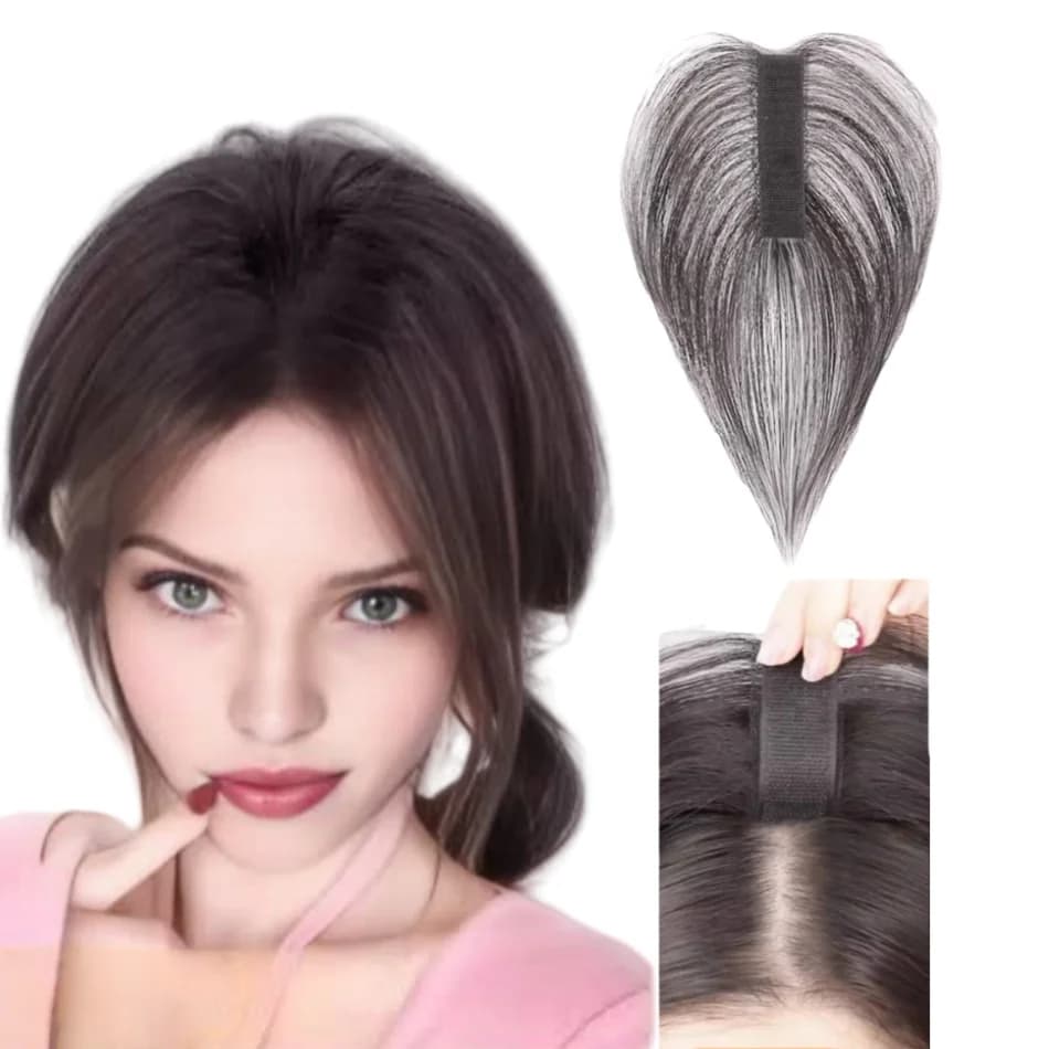 Cinturino con gancio e anello Frangia per capelli umani Senza clip Adesivo per pasta magica Posticci per donne Aumenta il volume di toppe per capelli soffici