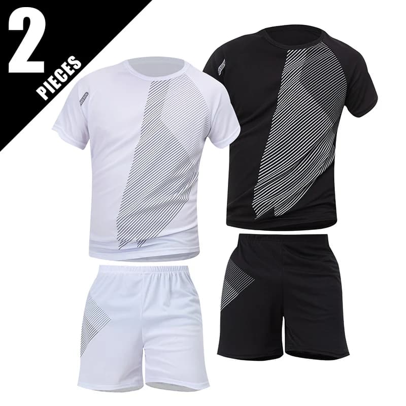 Men's Short Sleeve T-Shirt Running and Cycling 4/2 Piece Short Sleeved Joker Plus Size The suit is fresh and breathable