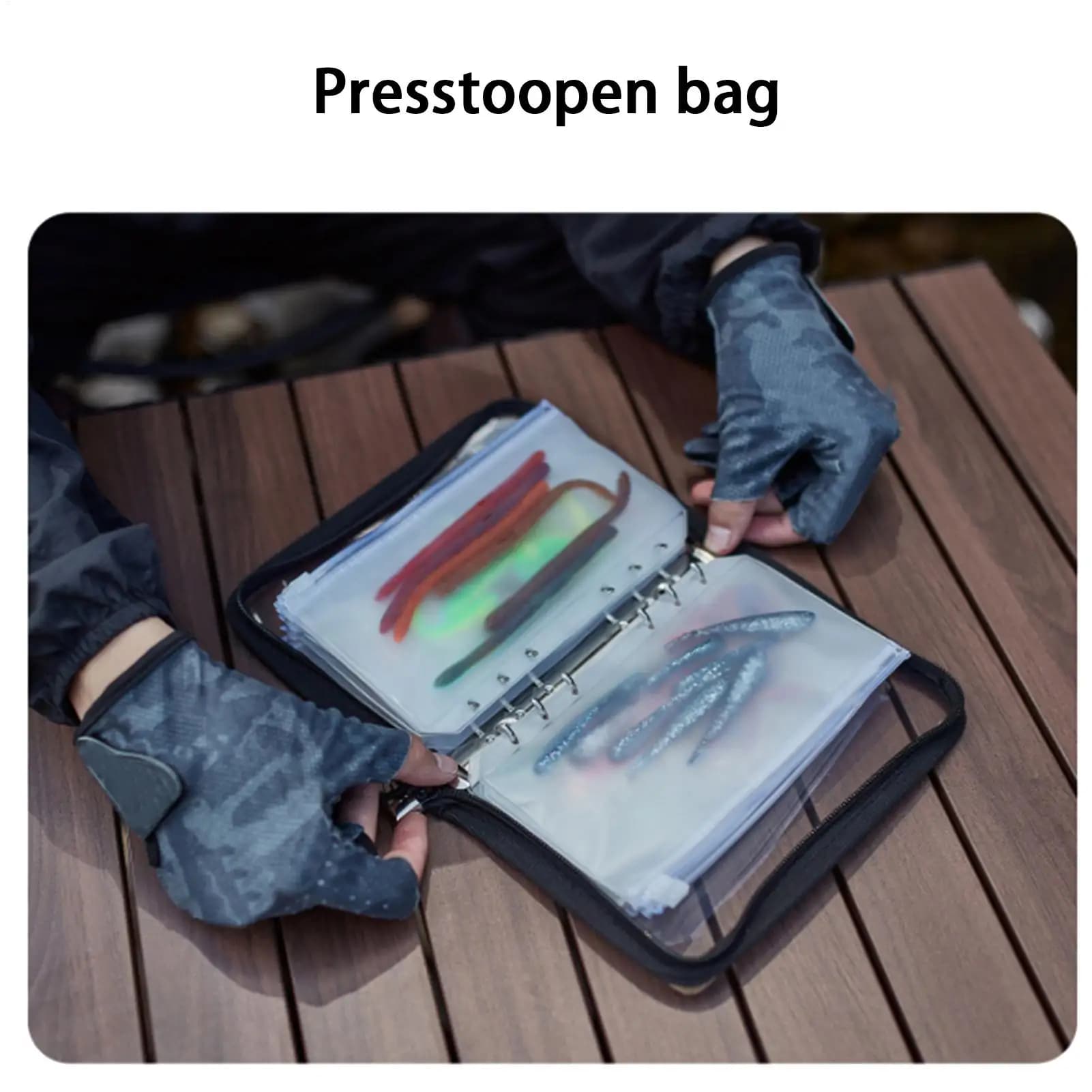 Bag for baits with 10 pages ring collector, transparent PVC, protection for fishing baits, for fresh and salt water, lake, river, pond, beach, shore