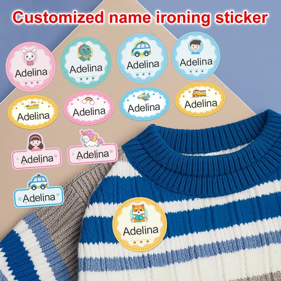 Customized labels for children's waterproof clothing, custom thermoadhesive/cuite tags for school uniforms, durable identification stickers for backpack