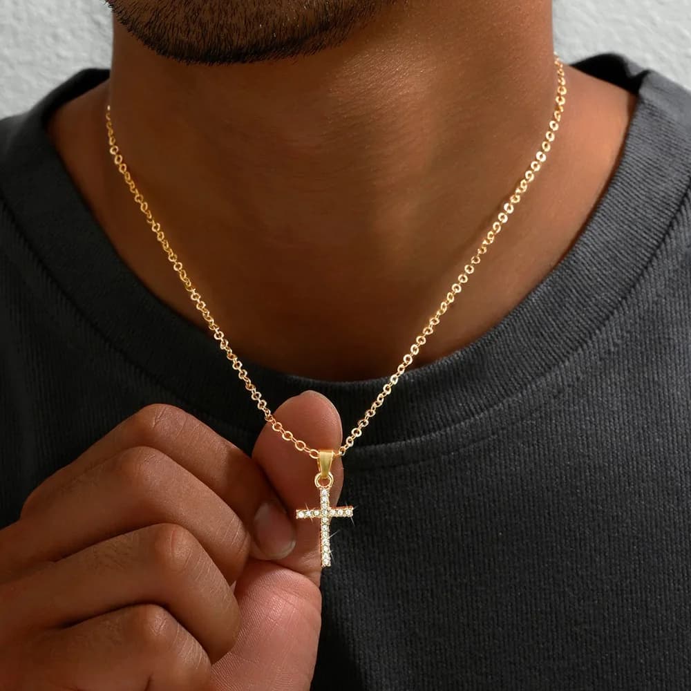 Collana con pendenti croce zircone moda per donna uomo Moda girocollo color argento dorato chiaro Accessori per gioielli di Halloween Regalo