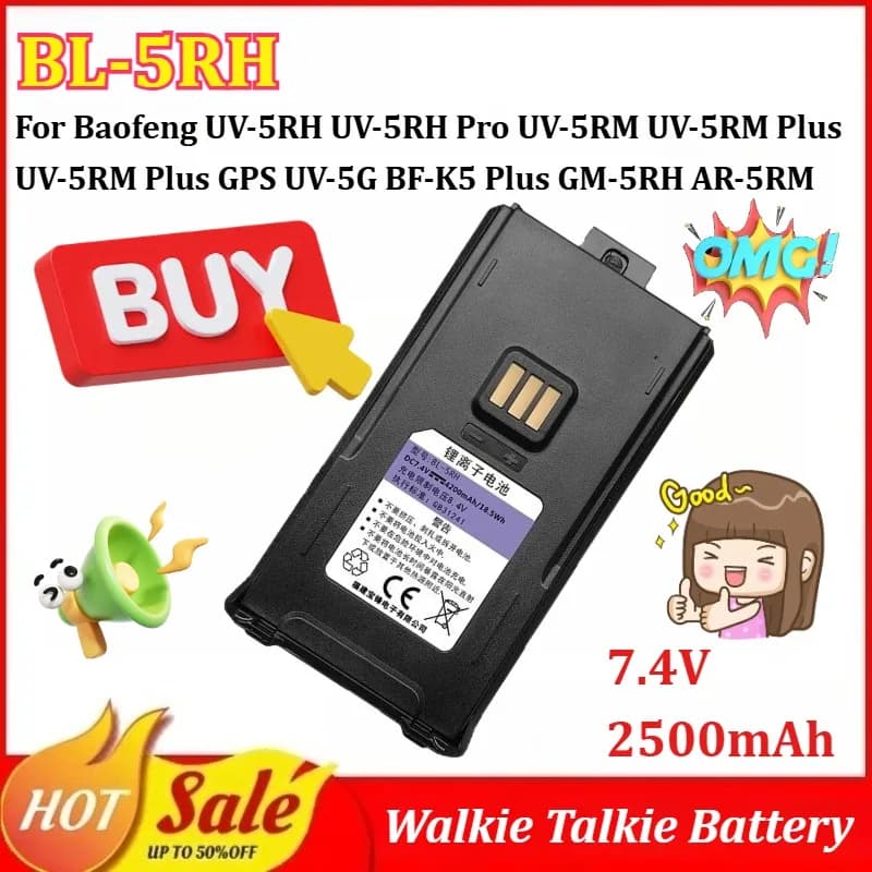 Batteria BL-5RH 7.4V 2500mAh per Walkie Talkie Baofeng UV-5RH Pro UV-5RM Plus/ Plus GPS UV-5G BF-K5 Plus GM-5RH/RM BF-F8HP Pro