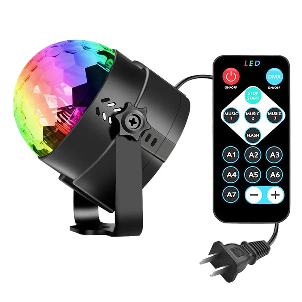 Mini Remote Sound Color RGB LED Crystal Ball Lamp DJ Christmas Disco Party Rotating Projector Effect Show Stage Lights MQ-03-A
