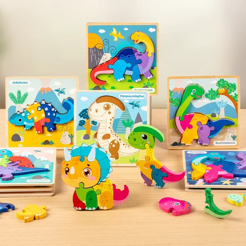 Puzzle a scatto con animali dei cartoni animati 3D in legno per bambini piccoli e bambini piccoli Blocchi di costruzione per l'apprendimento precoce per ragazzi e ragazze