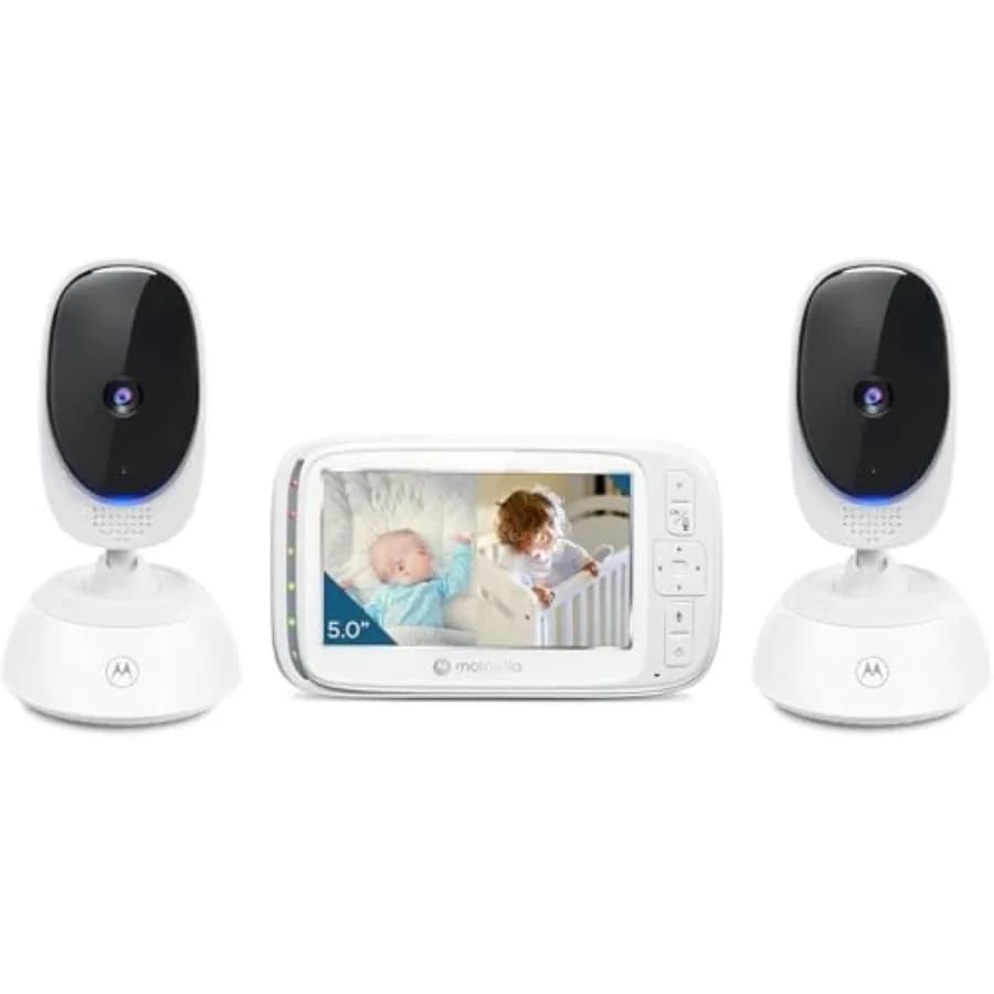 Monitor Video per Bambini Motorola Nursery VM75 con 2 Telecamere, Portata 300m, Senza WiFi, Wireless 2.4 GHz, Schermo da 5 Pollici, Audio Bidirezionale, Funzione Pan/Tilt/Zoom