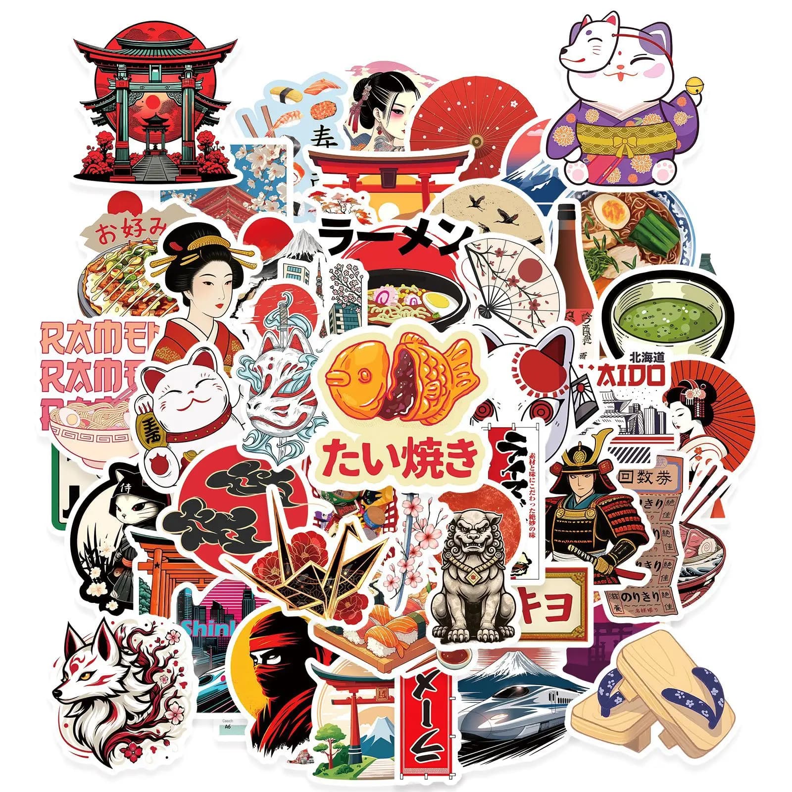 50 Pcs Traditional Japanese Culture Cartoon Graffiti Stickers Waterproof Vinyl Decals for Water Bottle Luggage Notebook Laptop G