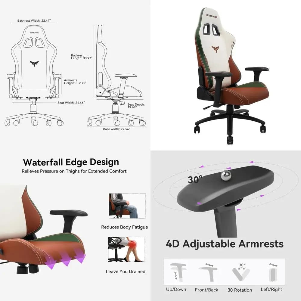 Sedia da gioco ergonomica regolabile 4D con 155 ° Recline, supporto per la schiena alto, cuscino lombare, pelle, capacità 320 libbre (verde)