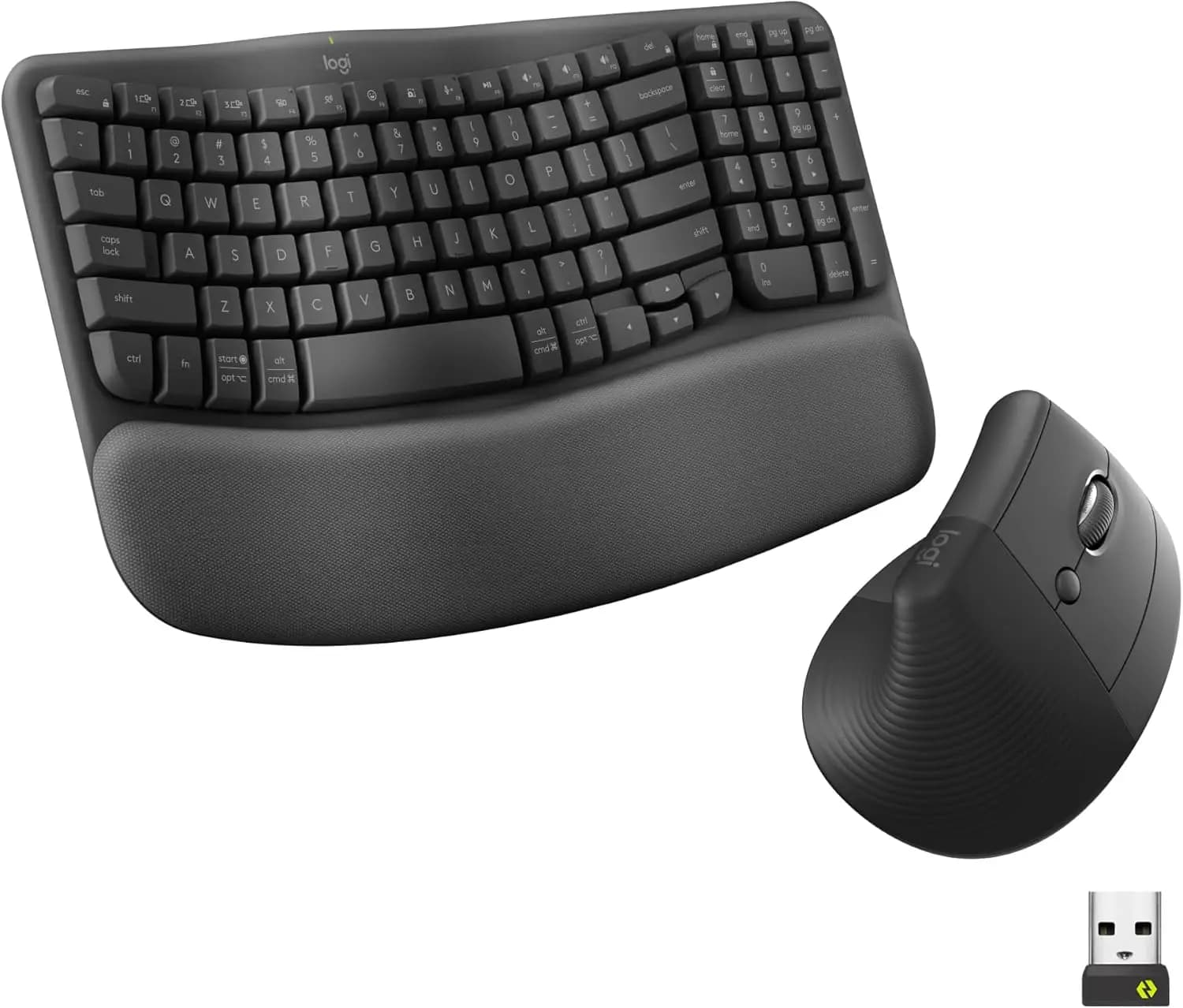 Combo tastiera e mouse ergonomici wireless con poggiapolsi imbottito, Easy-Switch, Bluetooth per multi-OS - Grafite