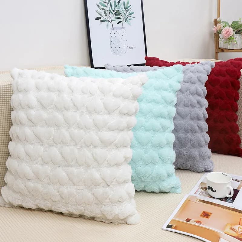 morbida e calda federa in peluche con motivo a cuore, fodera per cuscino incorporata, federa per interni