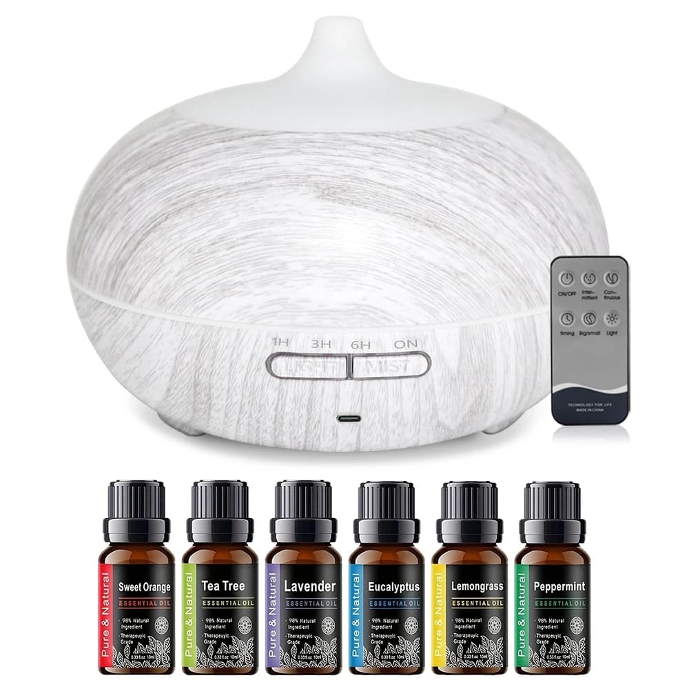 550ml Aromi Diffuser with 7 Color LED Lights, Remote Control, 6 Essential Oils, Ultra Silent