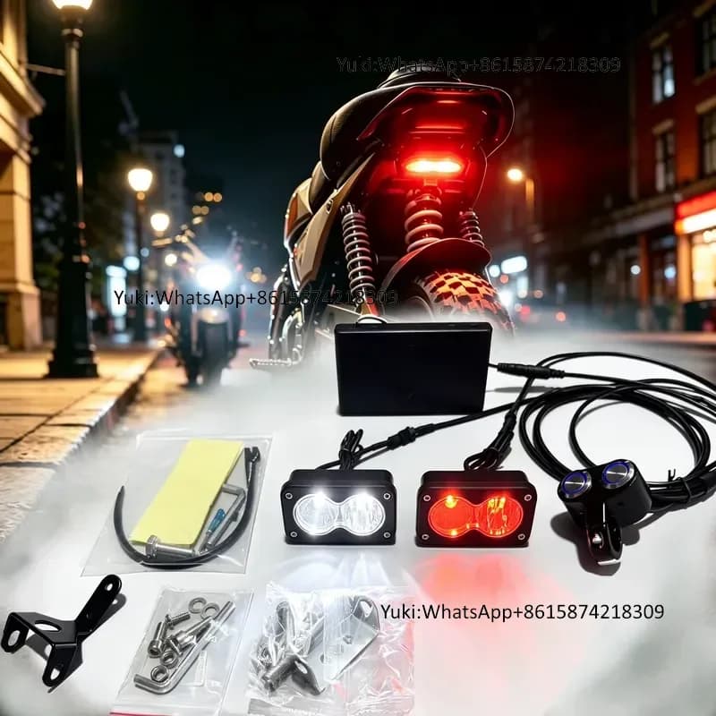 Trontech Universal Battery Powered Dual Lens LED Headlight Tail Light Combo, IP67 Baja Front Rear for Dirt Bike
