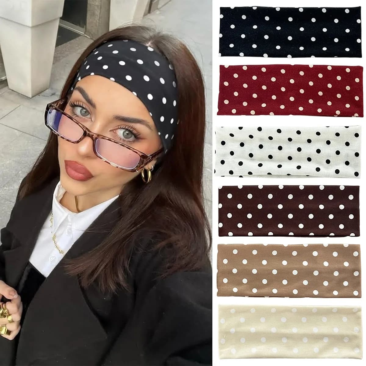 Y2K Retro Boho Breeze Vento Dot Stretch Fasce per capelli da donna Coreano Ins Moda Fasce larghe Yoga Sport Incontri Accessori per capelli