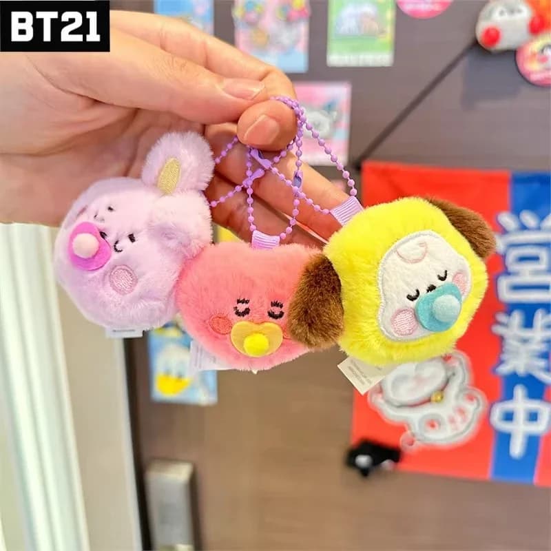 Portachiavi in peluche mini BT21 da 8 cm, bambola di peluche Kawaii popolare anime Cooky Koya RJ con ciuccio, ciondolo per borsa, regalo per ragazza