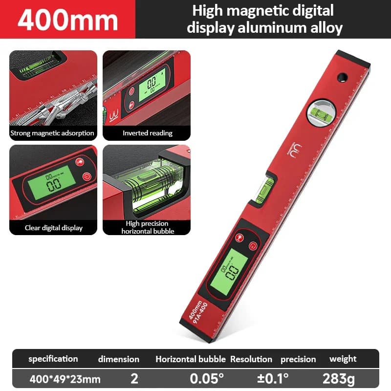 Righello di livello con display digitale elettronico 30/40/50 cm Misuratore di angolo magnetico Inclinometro goniometro da 90 gradi in lega di alluminio