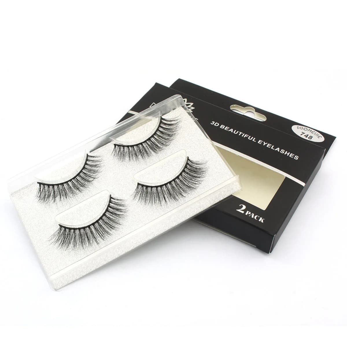2 pairs/boxes Extensions eyelashes in long waterproof natural invisible cotton band Full strip reusable for daily eye makeup