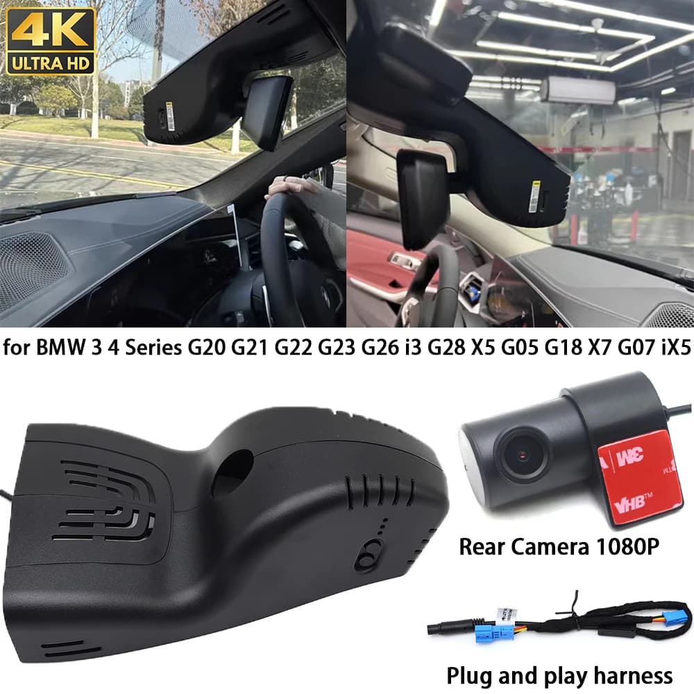 Dash Cam 4K Front and rear for BMW 3 Series 4 G20 G21 G22 G23 G26 i3 G28 X5 G05 G18 X7 G07 iX5, DVR Plug and Play Recorder