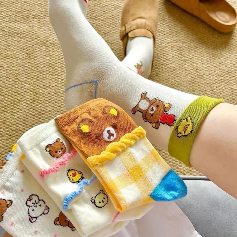 Calzini Estivi Sottili Kawaii Rilakkuma per Ragazze, Calzini Giapponesi a Strati con Caramelle, Regalo per Studentesse, Animazione Orsetto Dolce, Derivato Animato
