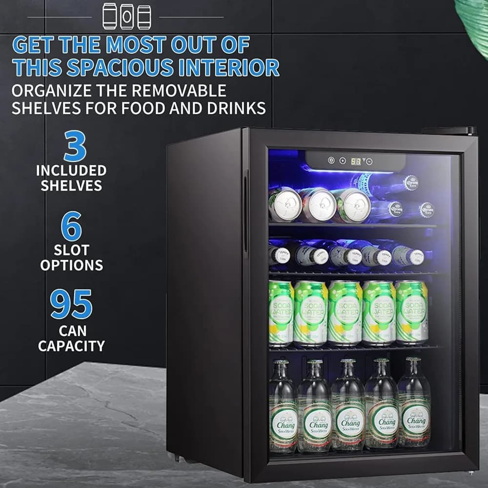 Mini Frigorifero 2.6 Cu Ft con Porta in Vetro Trasparente, Refrigeratore per Bevande, Birra, Vino, Schermo Touch - NUOVO