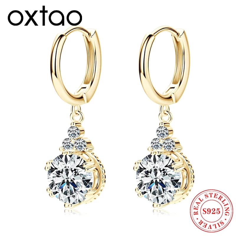 OXTAO 100% D VVS1 Moissanite Orecchini a cerchio con goccia per le donne Orecchini a cerchio pendenti in argento sterling 925 Gioielli di fidanzamento di nozze