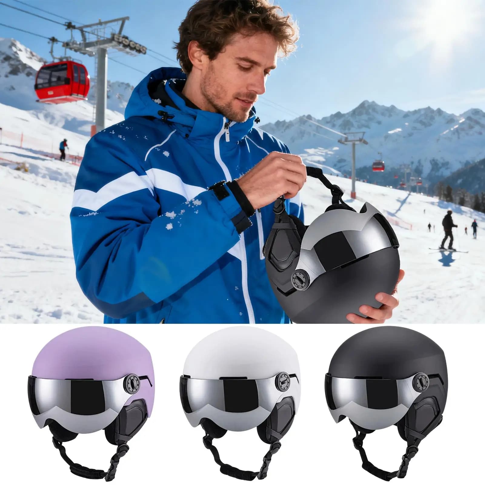 Casco da sci antiurto con occhiali, casco sportivo da neve caldo per uomo donna gioventù, protezione esterna per interni Downhill Resort