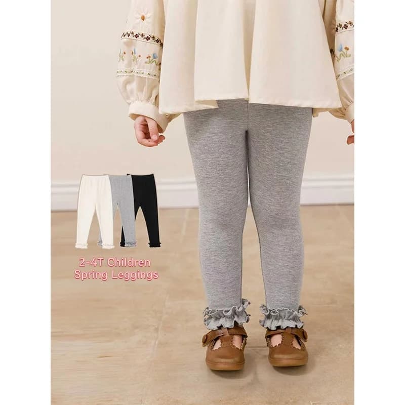 Nuovi Leggings Primaverili per Bambine, Pantaloni in Cotone Altamente Elastici 2-4T, Pantaloni a Tinta Unita con Orlo Arricciato per Bambini, Abbigliamento Quotidiano Aderente