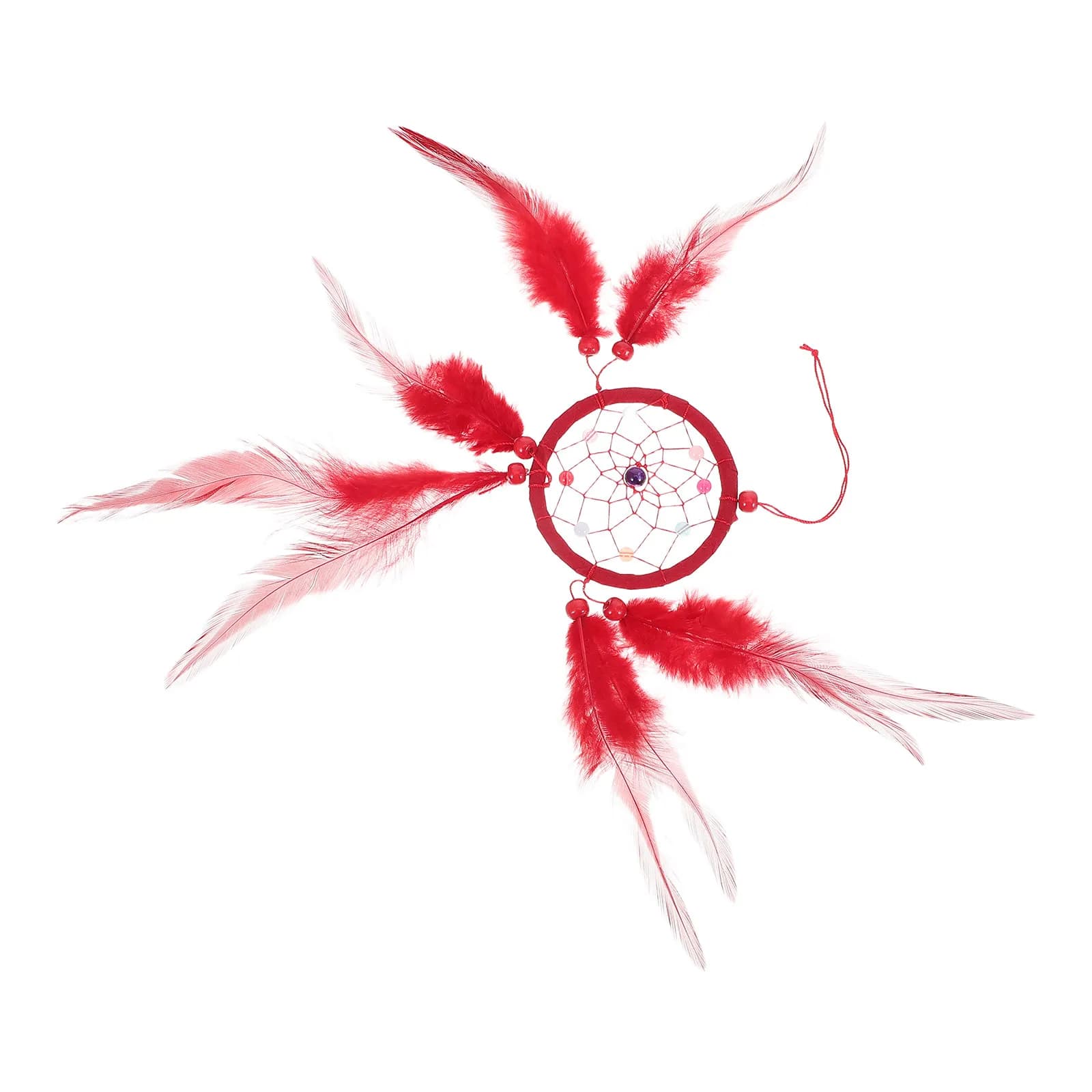 Red Small Dream Catcher Handmade Woven Wall Hanging Decoration Bohemian Feather Decor for Bedroom Car Dorm Room Boho Wall Art