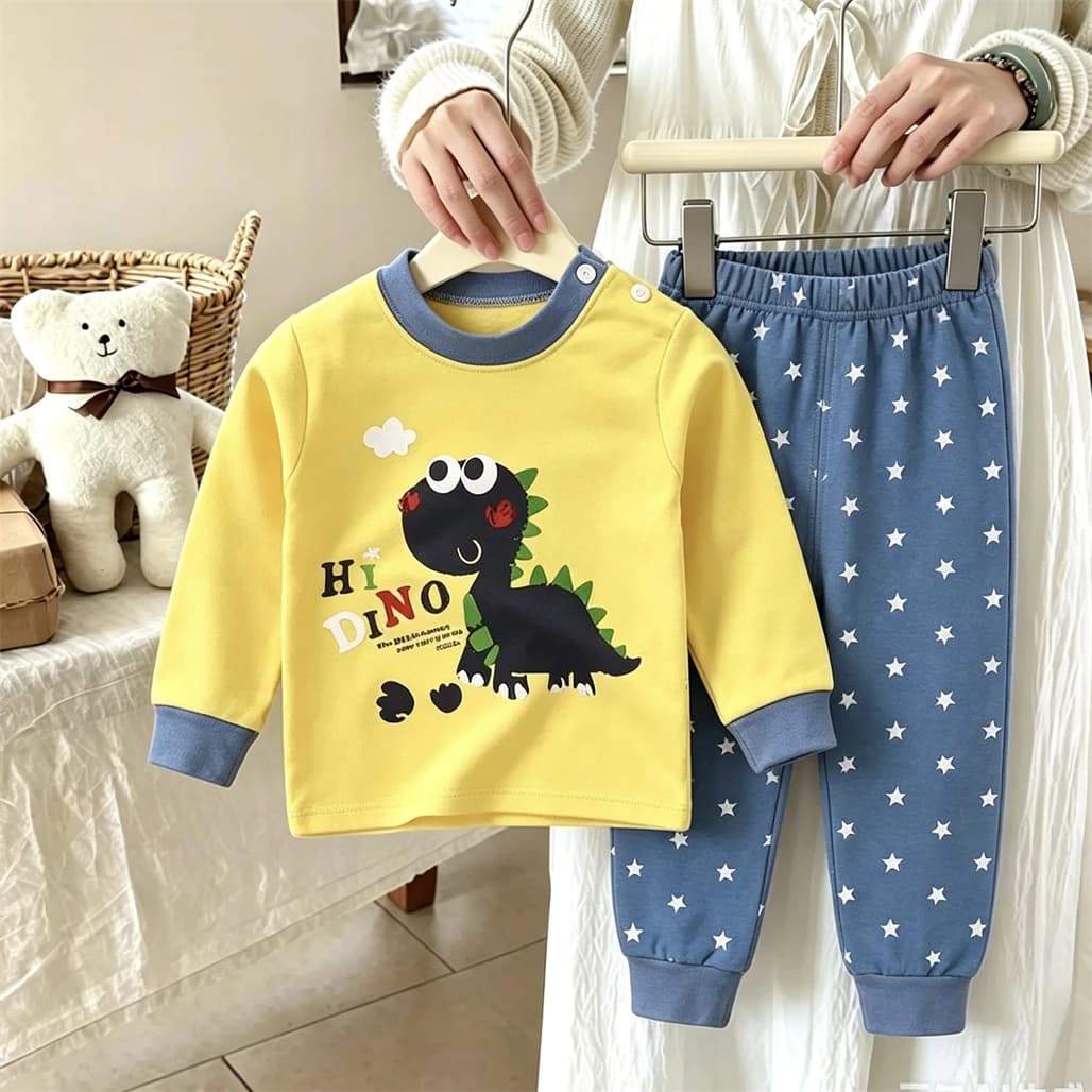 Cartoon Printed Tops Pajamas Pants Two Piece Set Baby Home Clothing Cute Sleepwear Outfits Boys Toddler Long-sleeved Suits