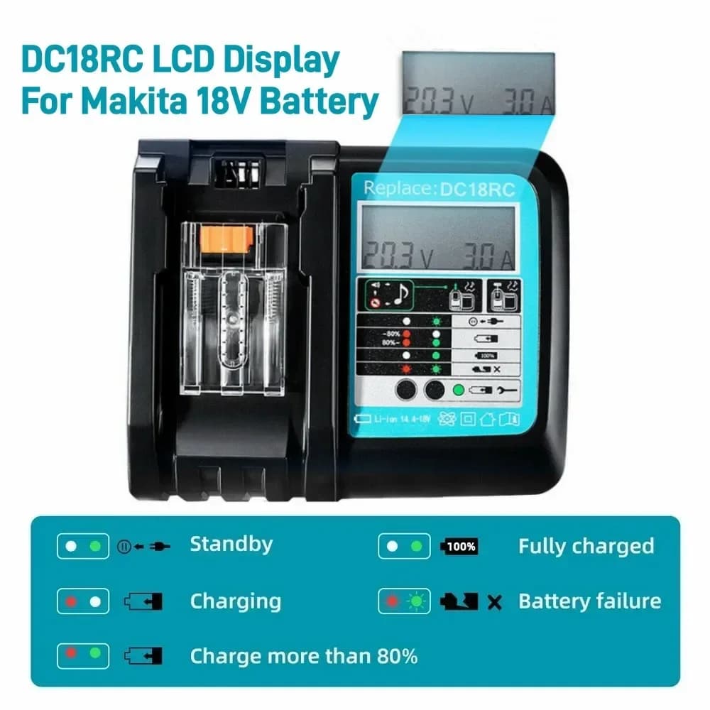 Caricabatterie 3A per batteria agli ioni di litio DC18RC per Makita 18V 14.4V BL1860B,BL1850B,BL1840,BL1830,BL1820,BL1415,BL1440 Caricatore per utensili elettrici