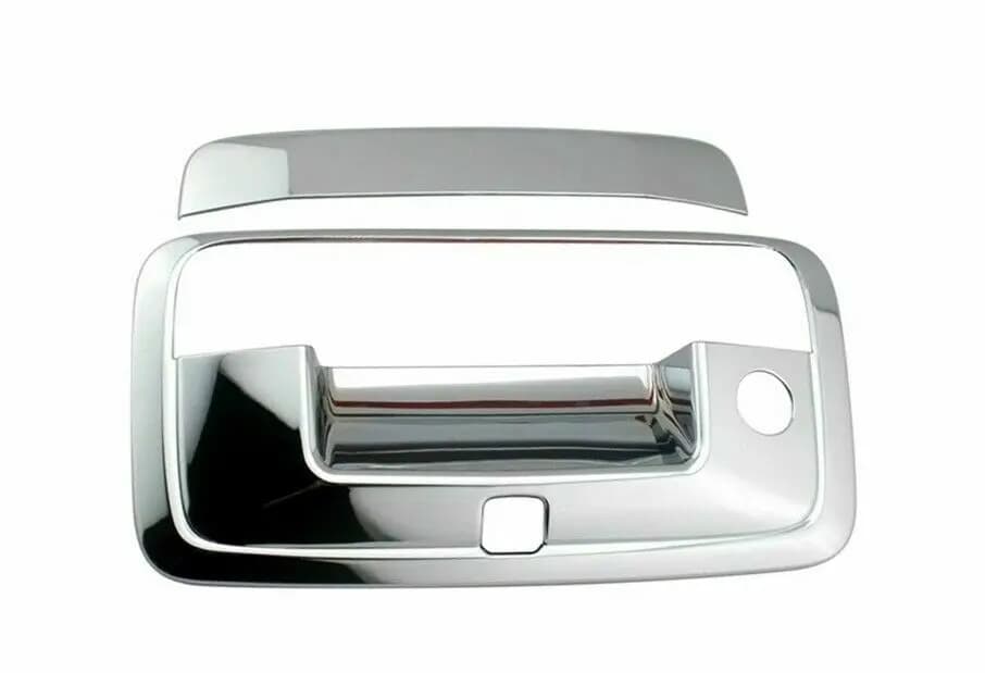 Finiture sovrapposte per copertura maniglia porta portellone posteriore cromate con buco della serratura e foro per fotocamera per Chevy Silverado/GMC Sierra 1500 2500 2014-2018