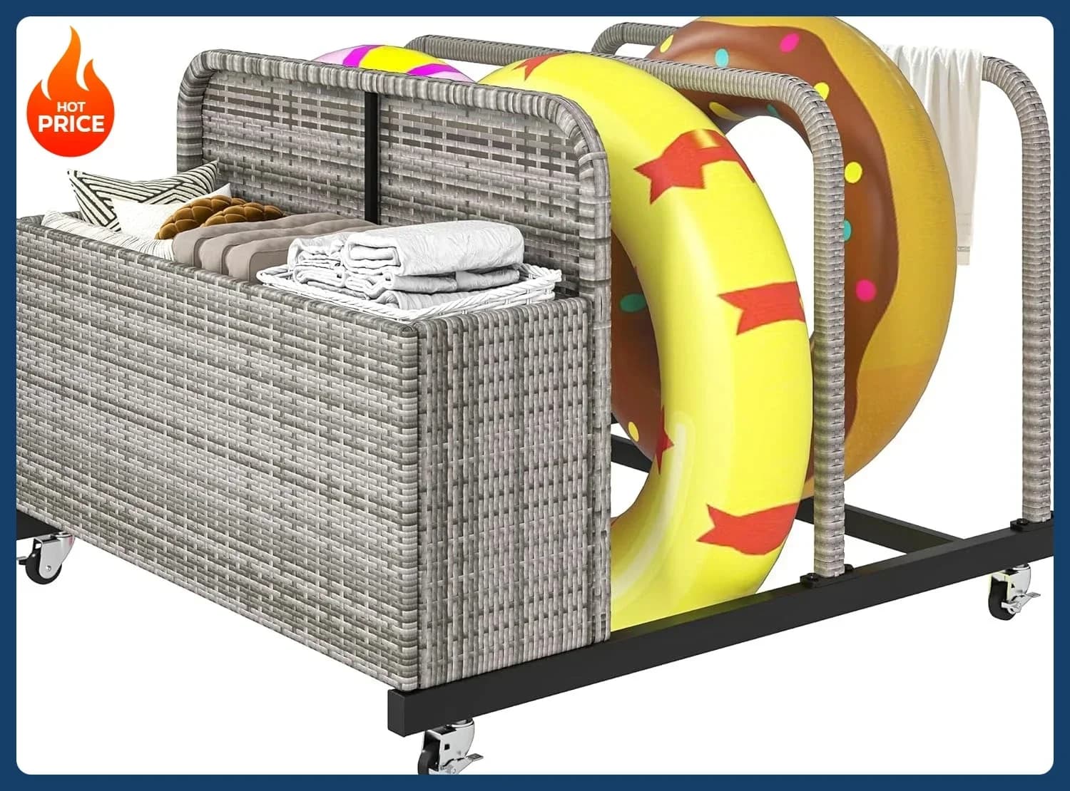 Prezzo Scontato! Contenitore portaoggetti per piscina in rattan PE, per cuscini, galleggianti, noodle e giubbotti di salvataggio