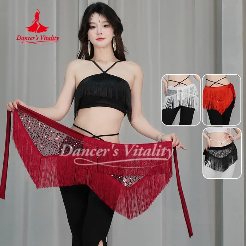 Catena in vita BellyDance per donna Sciarpa triangolare con nappa con paillettes Cintura per pratica di danza di strada per bambini adulti