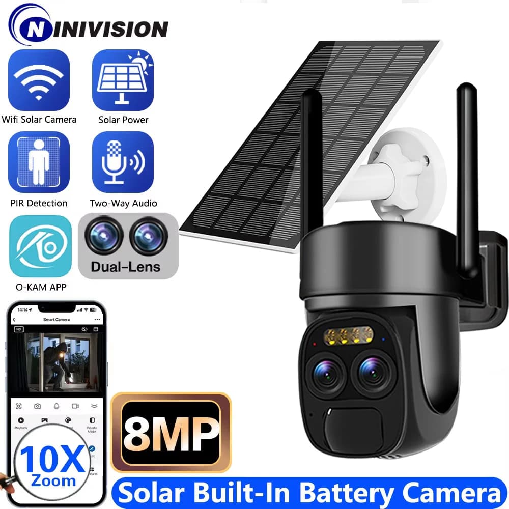 Zoom 10X Doppia Lente WIFI Telecamere Solari 8MP Sorveglianza Wireless PTZ Batteria Telecamera 4K Visione Notturna a Colori Audio Bidirezionale O-KAM APP