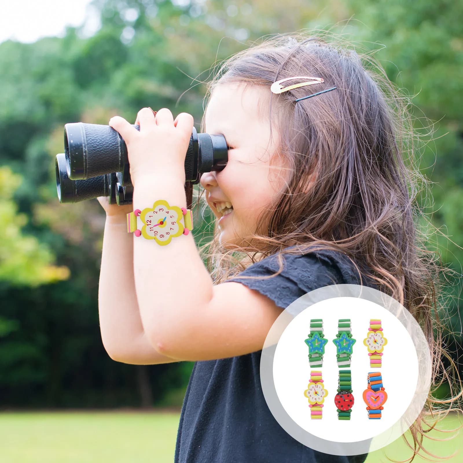 6Pcs Kids Watch Strap Cartoon Wood Creative Educational Funny Mini Watch Decor Christmas Birthday Party Gift Develop