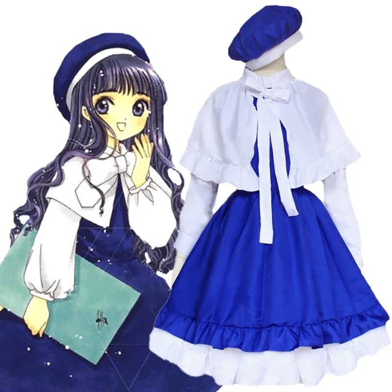 Anime Card Captor Sakura Daidouji Tomoyo Costume Cosplay Card Captor Vestito Cosplay Mantello Cappello Donne Ragazze Vestito da festa di Halloween
