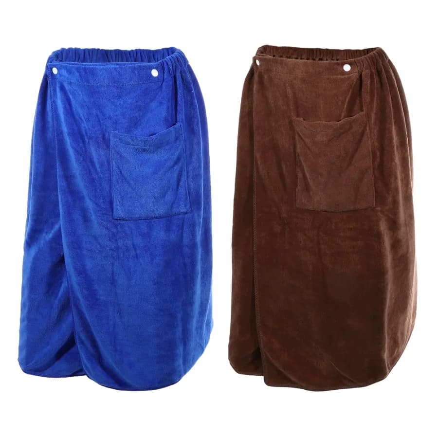Men's Bath Wrap Towel for Shower Spa Robes 27.56x55.12" Blue Brown 2 Pcs