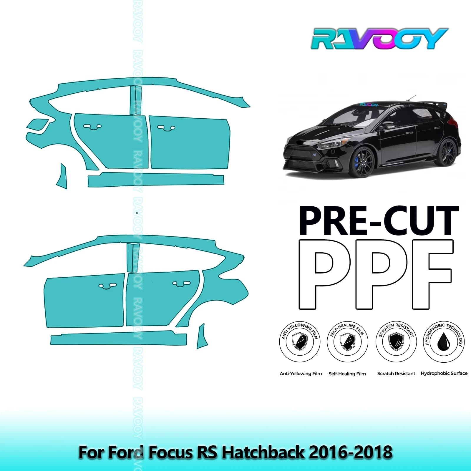 Per Ford Focus RS Hatchback 2016-2018 8.5mil Trasparente Opaco Pre-Cut PPF Porta e Pilastro A/B Kit Pellicola di Protezione Vernice TPU Set