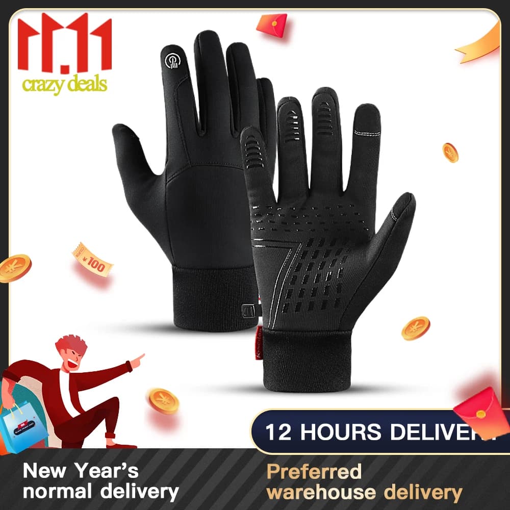 Outdoor sports autumn and winter man antispruzzo warm and windproof Touch Screen women's bicycle gloves cold proof