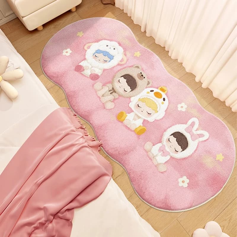 Decorazione del soggiorno in stile cartone animato Tappeto rosa Tappeti di forma irregolare per camera da letto Soffice tappetino morbido sul comodino Tappeto in peluche spesso