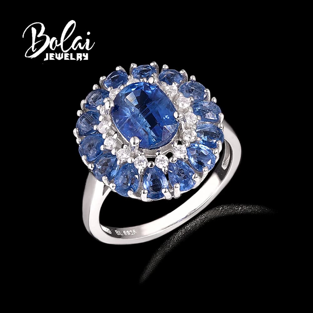 925 Sterling Silver Women's Ring with Natural Kyanite Gemstone for December Birthdays Light Luxury Jewelry for Valentine's Banqu