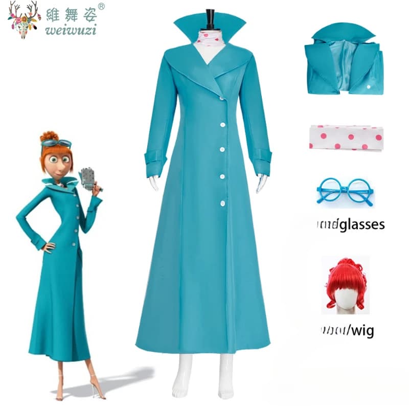 Lucy Wilde Costume Cosplay Giacca lunga blu Film animati Cappotto di Lucy Wome Parrucca trench da donna di Halloween Partyn per donna