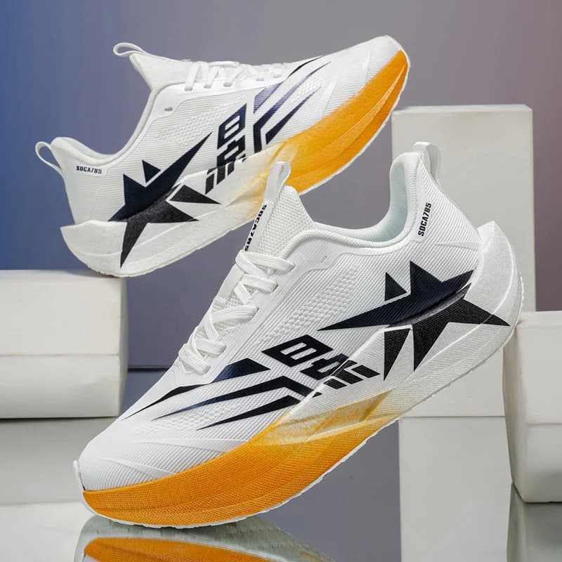 Men Gradient Thick CushionRunning Sneakers Star Print Breathable Mesh Shock Absorb Lightweight Marathon Athletic Sports Trainers