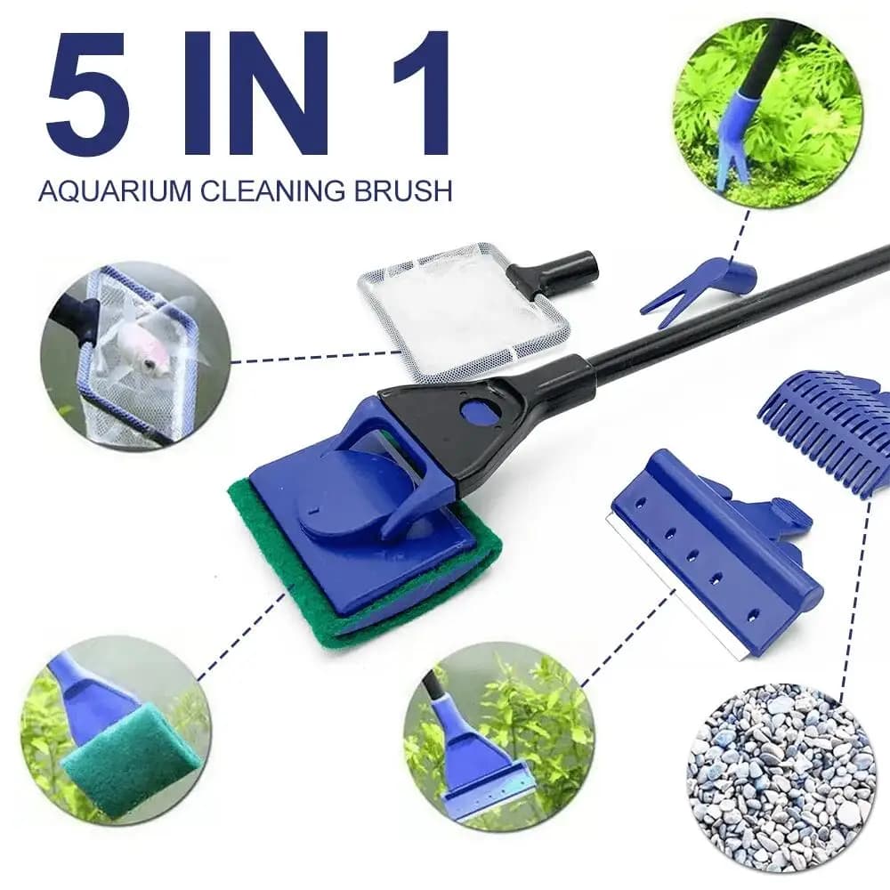 5in1 Aquarium Cleaning Tool Plant Forchetta Sponge Neat Brush Gravel Rake for algae