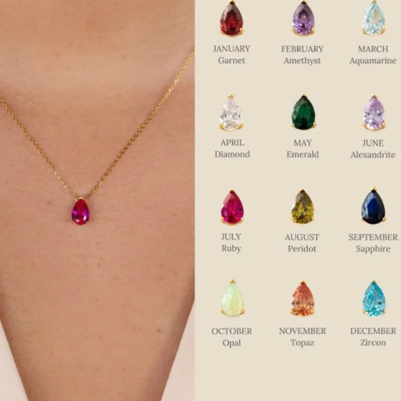 18k Gold Plated Teardrop Zirconia Pendant Birthstone Necklace For Women Shiny Crystal Choker Collarbone Chain Boho Jewelry Gift