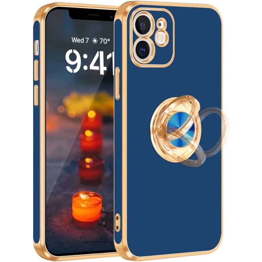 iPhone 11 Case, iPhone 11 Case with Ring Stand [360° Rotatable Ring Holder Magnetic Kickstand] [Shiny Plating Gold Edge] Slim S