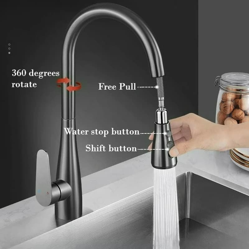 Rubinetti da cucina in materiale di rame fine Estraibile Lavello da cucina Rubinetto per acqua Miscelatore da piano Miscelatore per spruzzatore a flusso Rubinetti caldi e freddi