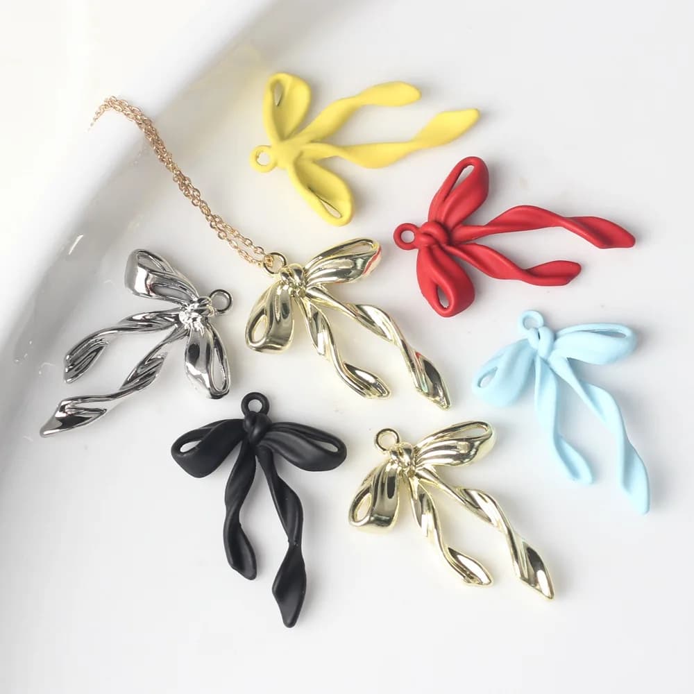 10pcs Simple Cute Bow Pendant Accessories DIY Handmade Jewelry Making Earrings Necklace Bracelet Accessories Craft Alloy Fashion