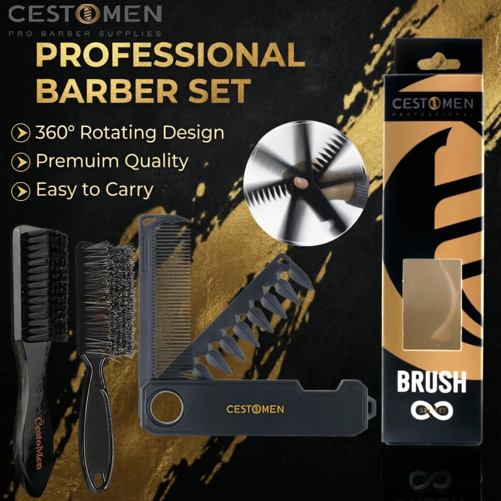 2PCS Pro Barber Haircut Tools Set Portable 2 in 1 Spinning Folding Combs Neck Duster Cleaning Hair Brush Dual Tooth Styling Comb