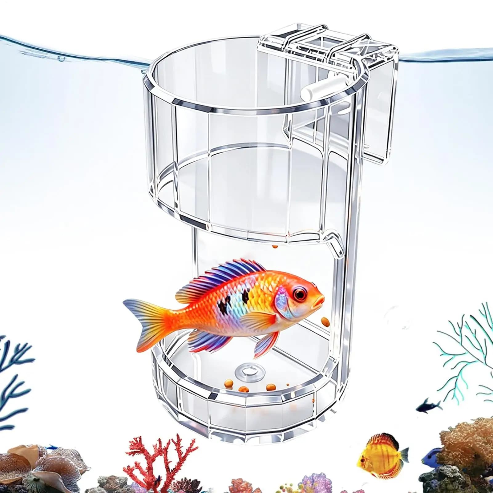 Aquarium Feeding Dish Transparent Food Bowl Holder Container Aquarium Fish Feeder Box for Turtle Shrimp Betta Home Living Room