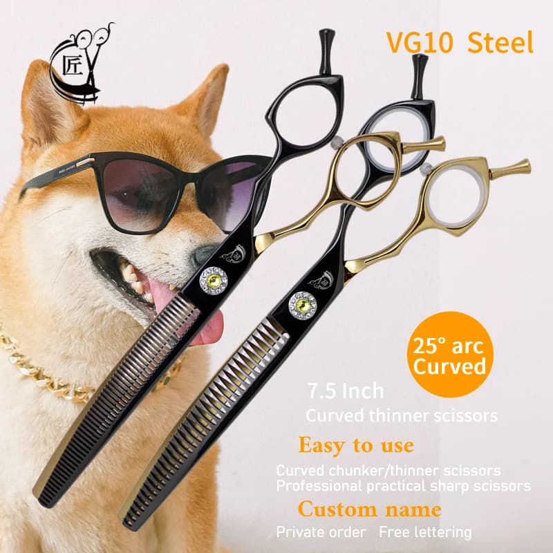 Gru Professionale 7.5 Pollici High-end Forbici per Toelettatura di Cani Curvo Chunker Cesoie Per Cani Peli di Animali Diradamento Tijeras Tesoura